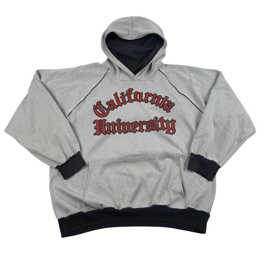 Vintage California University 70s Two Tone Gray Black Boxy Hoodie Small/Medium